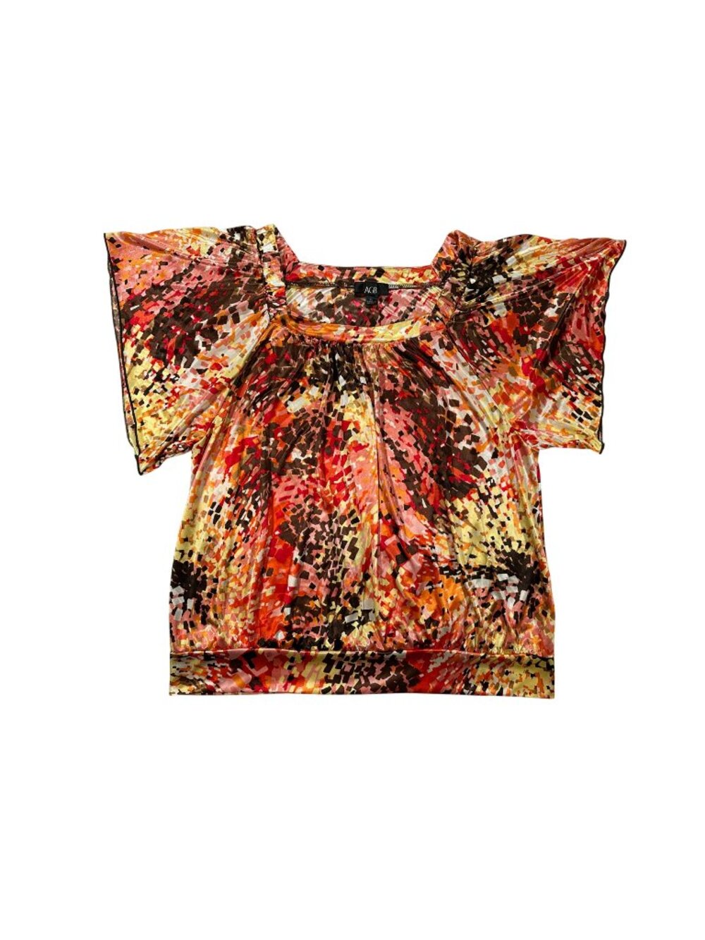 AGB Womens Abstract Print Flutter Sleeve Blouse XL Multicolor Polyester